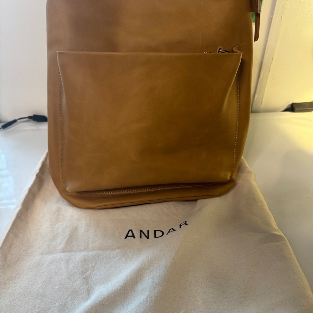Andar Tan Leather Backpack with Minimalist Design